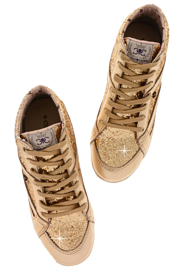 CRAVO & CANELA STARLA Gold Glitter Sneakers