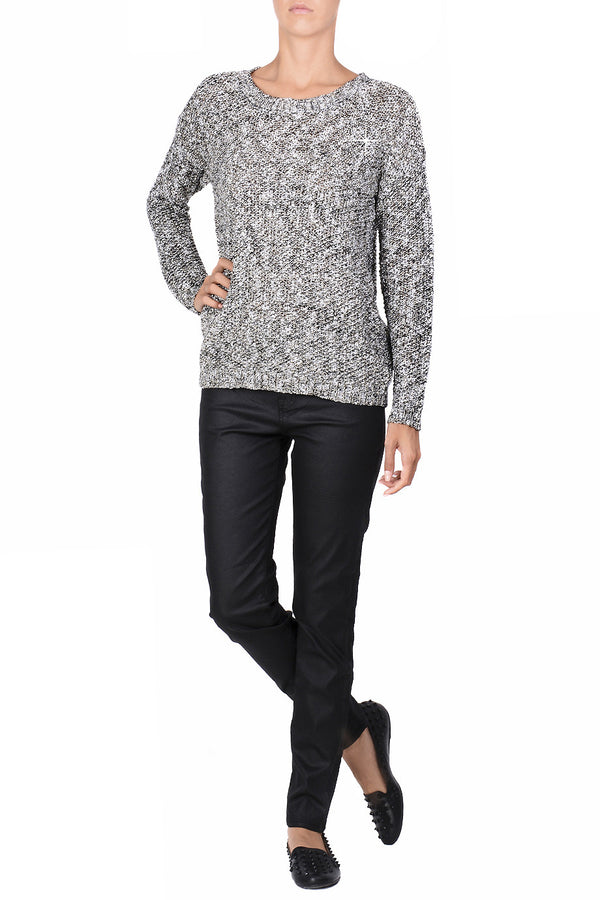 C BLOCK NAOMI Black White Tweed Effect Sweater