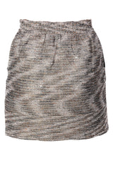 C BLOCK PEPLUM Gold Beige Tweed-Effect Mini Skirt