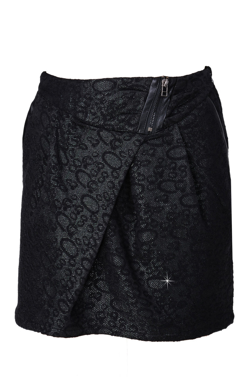 C BLOCK RURI Black Metallic Brocade Skirt