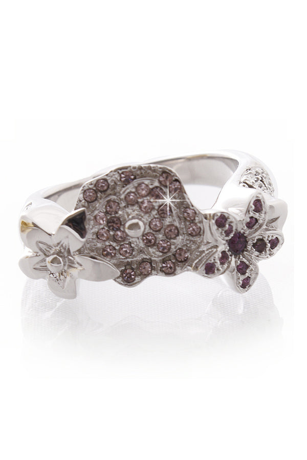 Christian Dior EXOTIC Silver Flower Crystal Ring