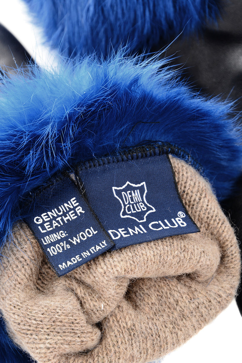 DEMI INGEBORG Blue Black Leather Fur Women Gloves