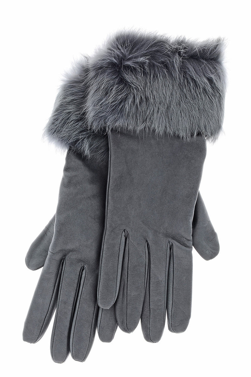 DEMI INGEBORG Grey Leather Fur Women Gloves