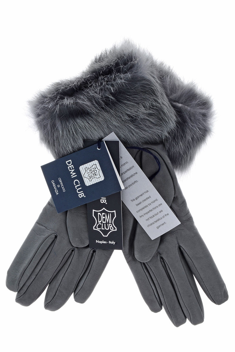 DEMI INGEBORG Grey Leather Fur Women Gloves