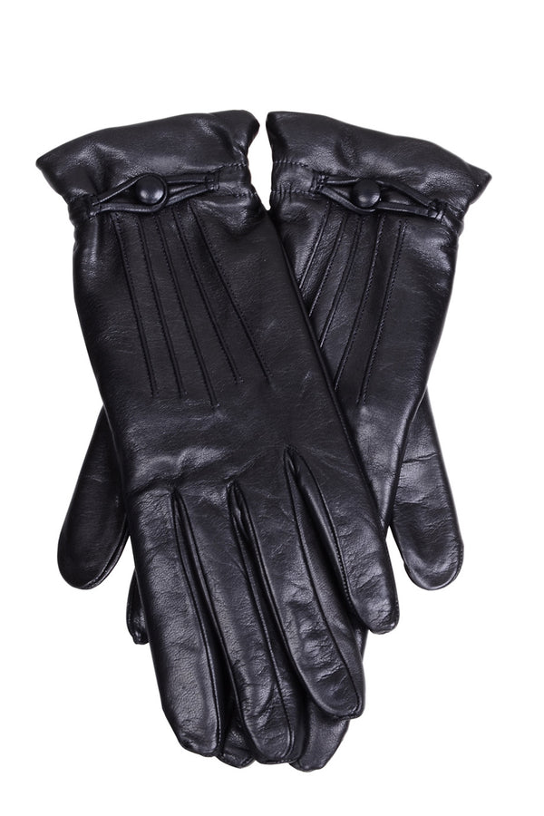 DEMI ISELIN Black Button Leather Women Gloves