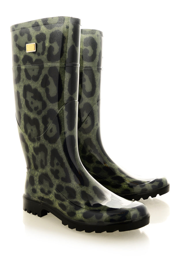 Dolce & Gabbana ANFIBIO Green Printed Rain Boots