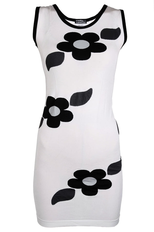 EMILIO CAVALLINI ALLINA Black White Floral Dress