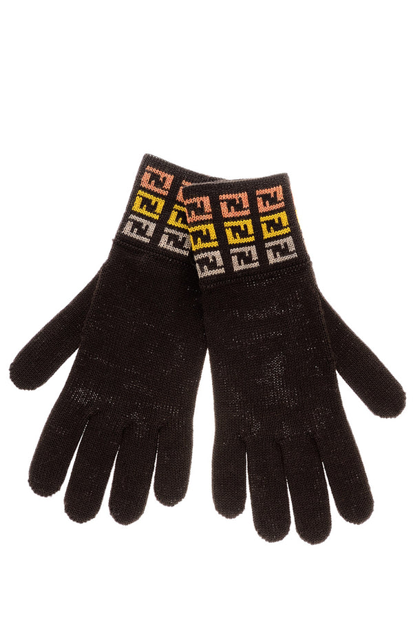 FENDI FF Brown Wool Women Gloves