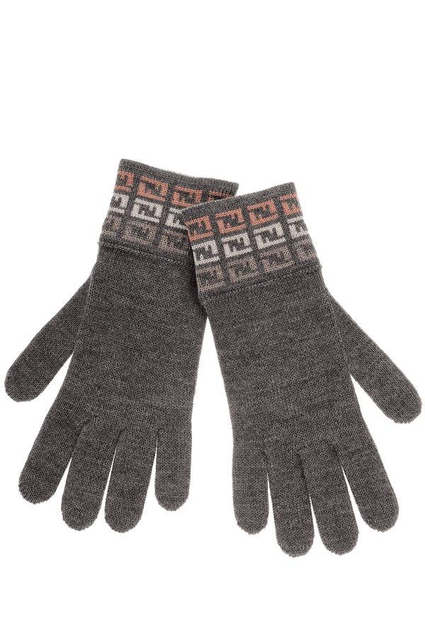 FENDI FF DEGRADE Grey Rose Wool Women Gloves