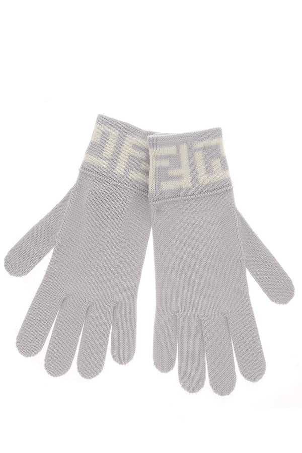 FENDI FF Pearl Grey Wool Women Gloves