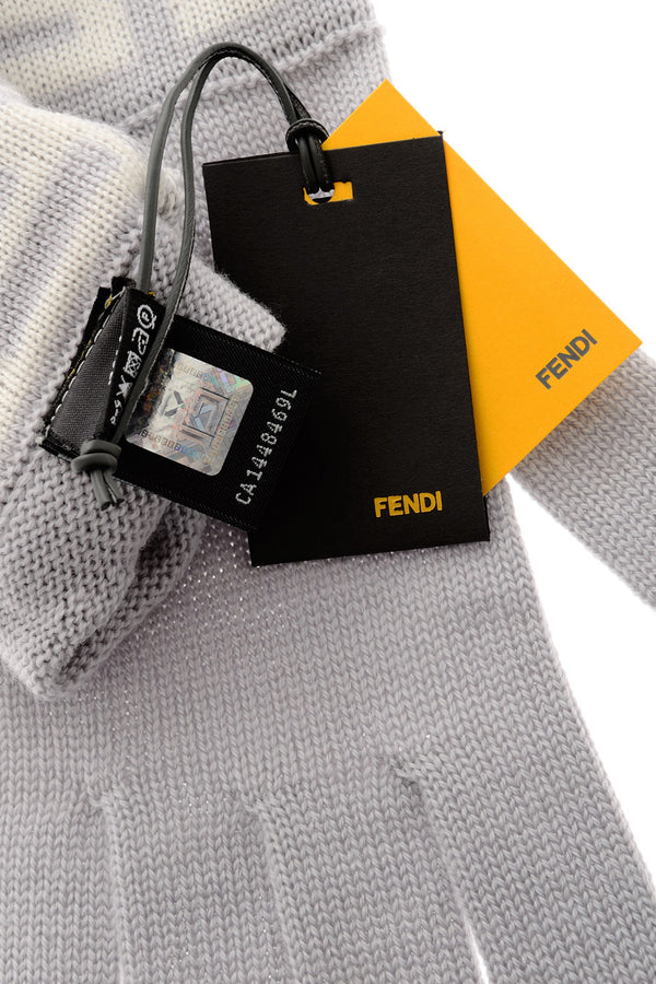 FENDI FF Pearl Grey Wool Women Gloves