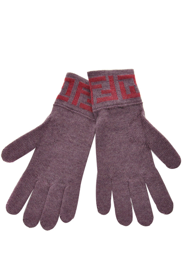 FENDI FF Purple Pink Wool Women Gloves