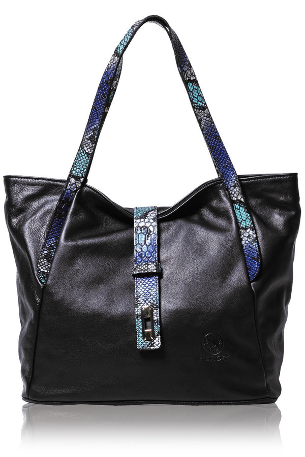 FERCHI BASILISK Black Leather Woman Tote Bag