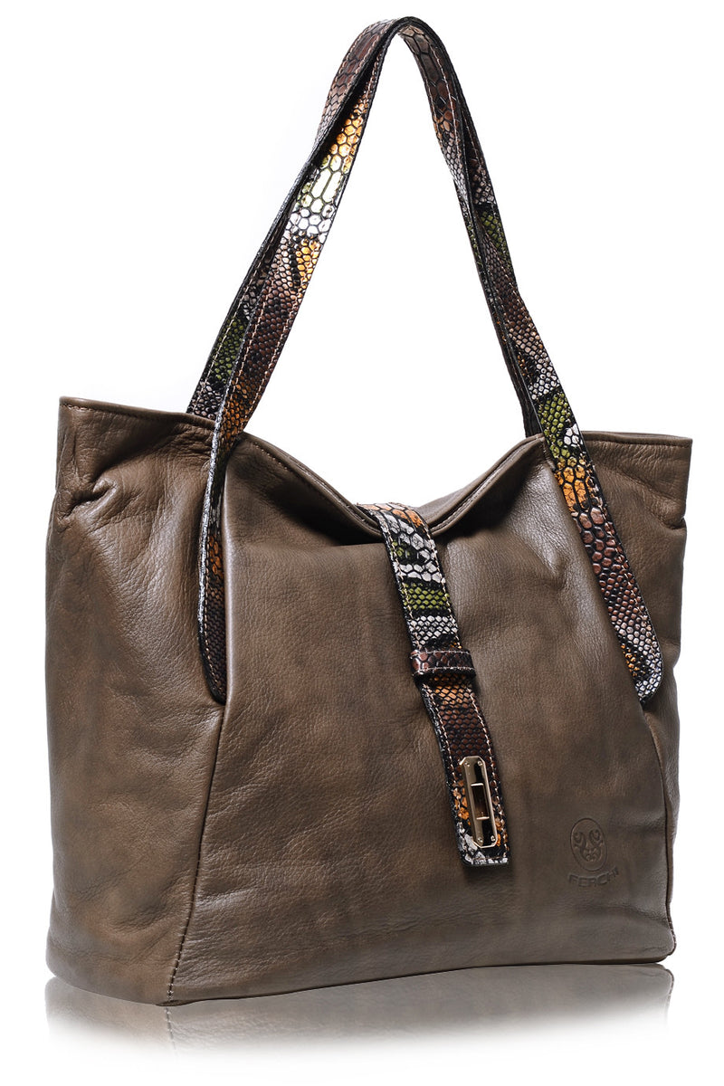 FERCHI BASILISK Taupe Leather Woman Tote Bag