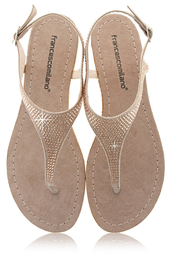 FRANCESCO MILANO ARETHA Beige Crystal Leather Women Sandals