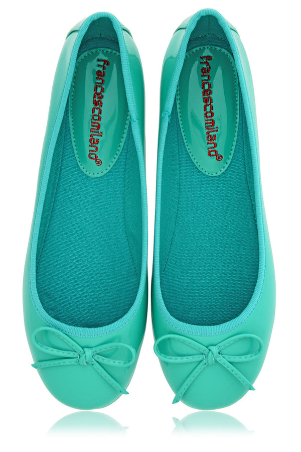 FRANCESCO MILANO - Turquoise Patent Ballerinas Flat Shoes Flats