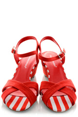 FRANCESCO MILANO KLARA Red Striped Suede Sandals