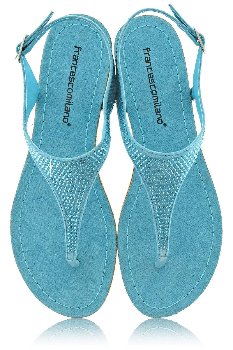 FRANCESCO MILANO ARETHA Turquoise Crystal Leather Women Sandals