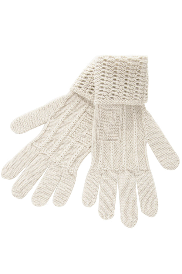 FENDI FF Extrafine Ivory Wool Women Gloves