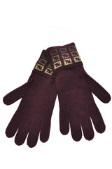 FENDI FF Bordeaux Lime Wool Women Gloves