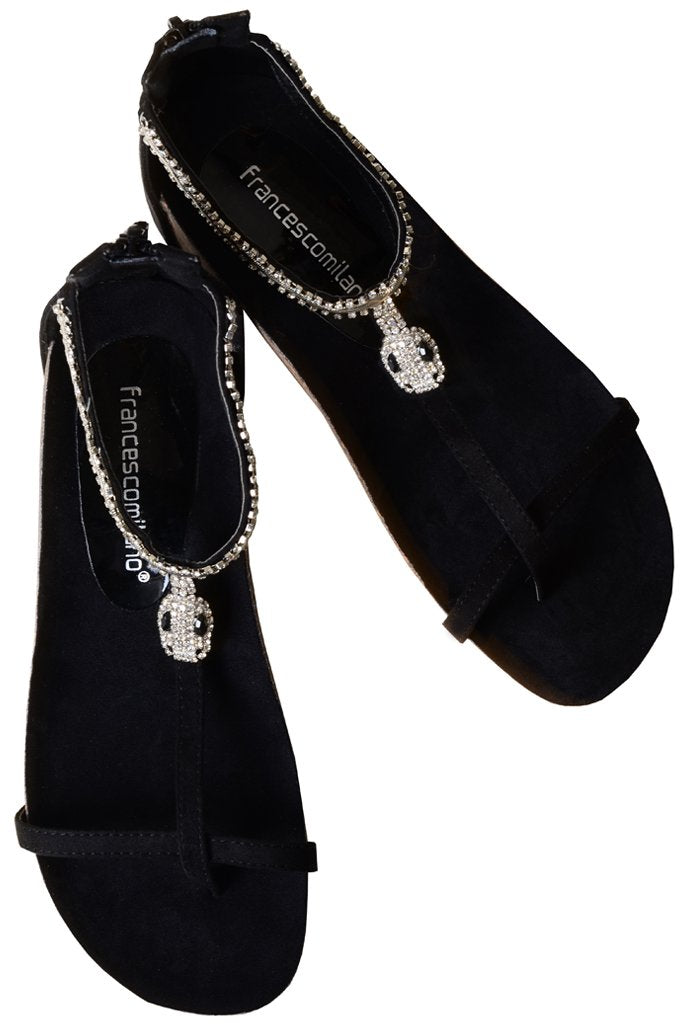 SERPENT Black Sandals with Crystals