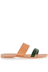 Helena Beige Green Leather Sandals