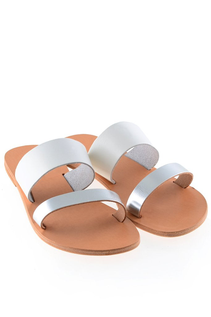 Helena White Silver Leather Sandals | GRAECUS Greek Handmade Leather Sandals