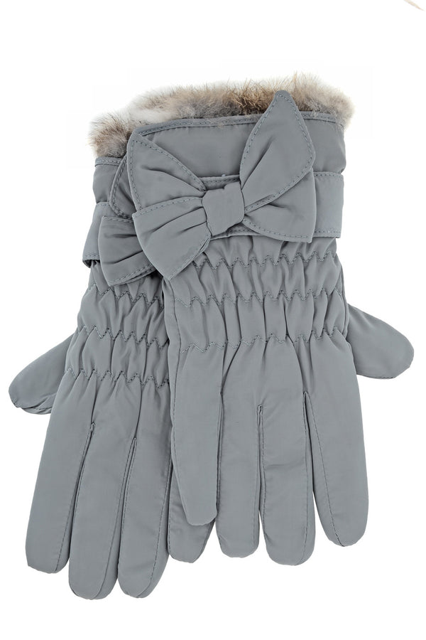 LALU - ADORIA Grey Bow Waterproof Women Gloves - Women Accessories