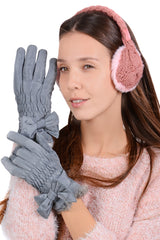LALU - ADORIA Grey Bow Waterproof Women Gloves - Women Accessories