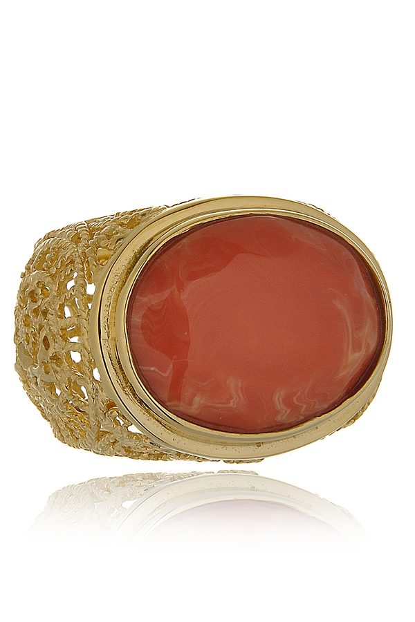 ISHARYA ROUND SWIRL Coral Gold Filigree Ring