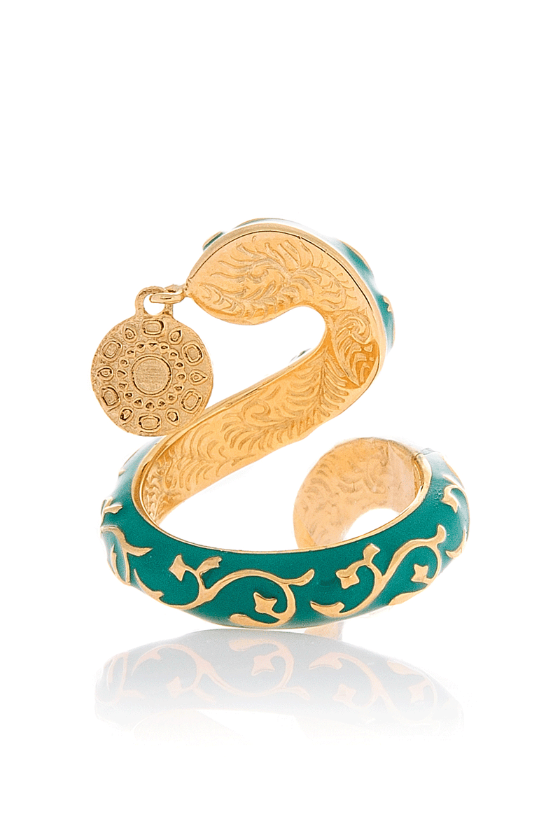 ISHARYA - FLORENTINE Green Turquoise Serpent Coin Ring - Women Jewelry