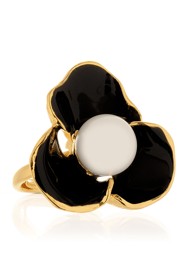 KENNETH JAY LANE BLACK FLOWER Pearl Ring