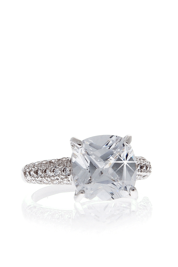 KENNETH JAY LANE CHARLOTTE Silver Crystal Cocktail Ring