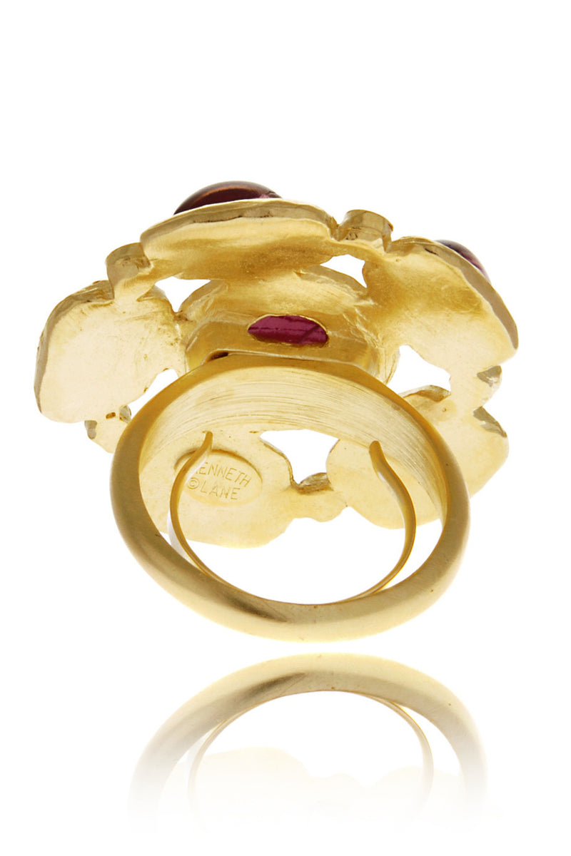 KENNETH JAY LANE FLOWER Purple Gold Hammered Ring