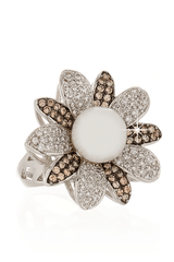KENNETH JAY LANE FLOWER Silver Pearl Crystal Cocktail Ring