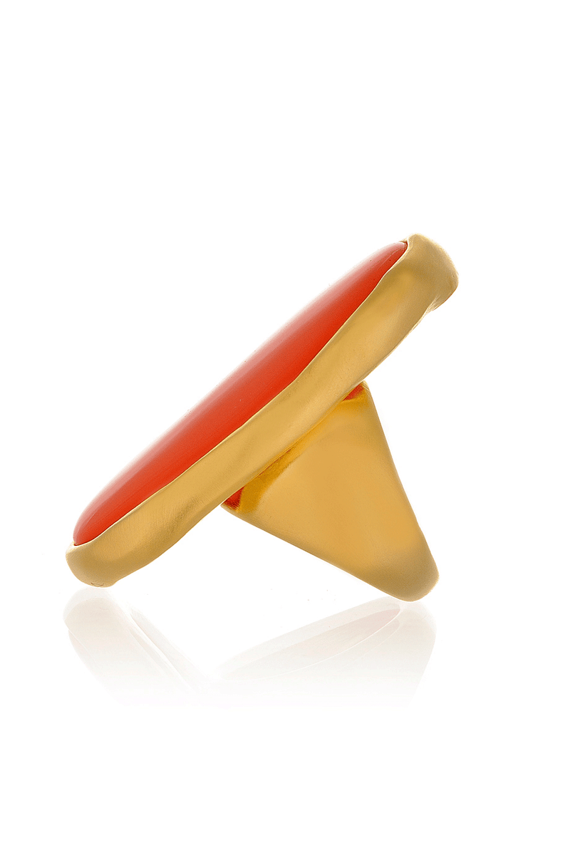 KENNETH JAY LANE BUTTON Oval Gold Coral Ring