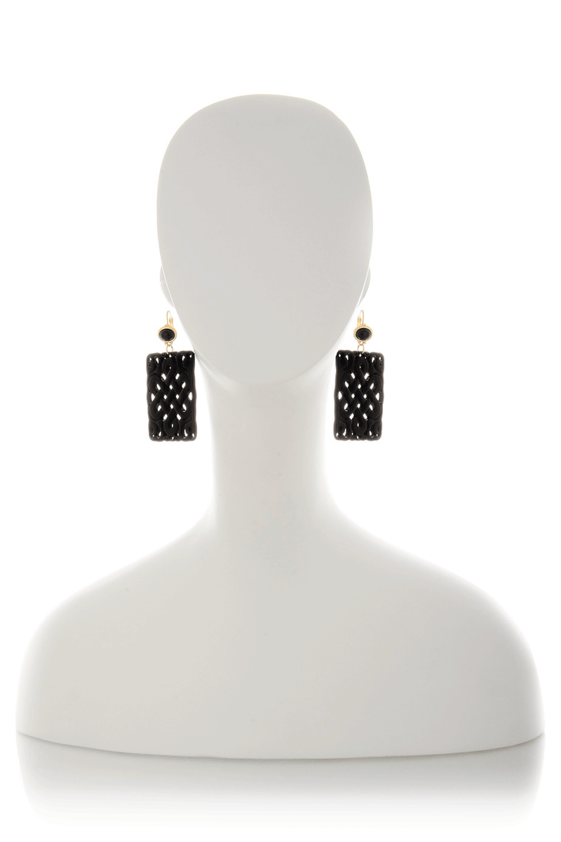 KENNETH JAY LANE CARVED Square Black Resin Earrings – PRET-A-BEAUTE