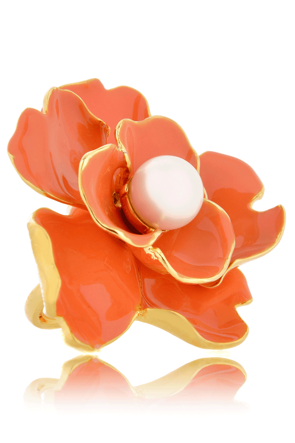KENNETH JAY LANE FLOWER Coral Large Pearl Ring