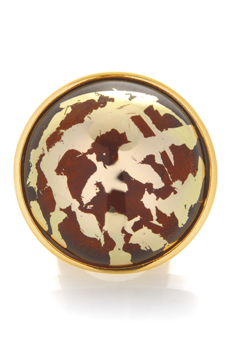 KENNETH JAY LANE ELINA Amber Gold Scraped Button Ring
