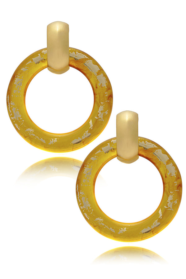 KENNETH JAY LANE JARA Gold Scraped Tortoise Clip Earrings