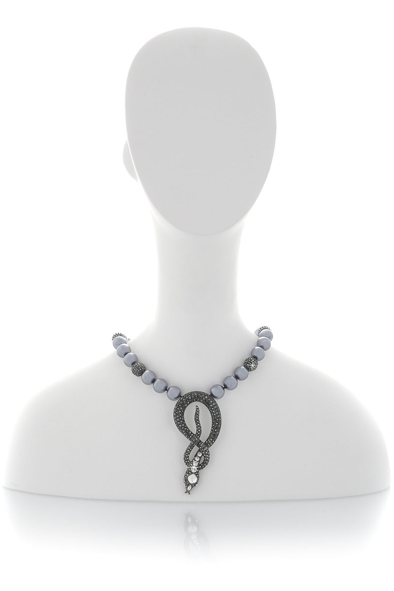 KENNETH JAY LANE COBRA Gray Pearl Necklace