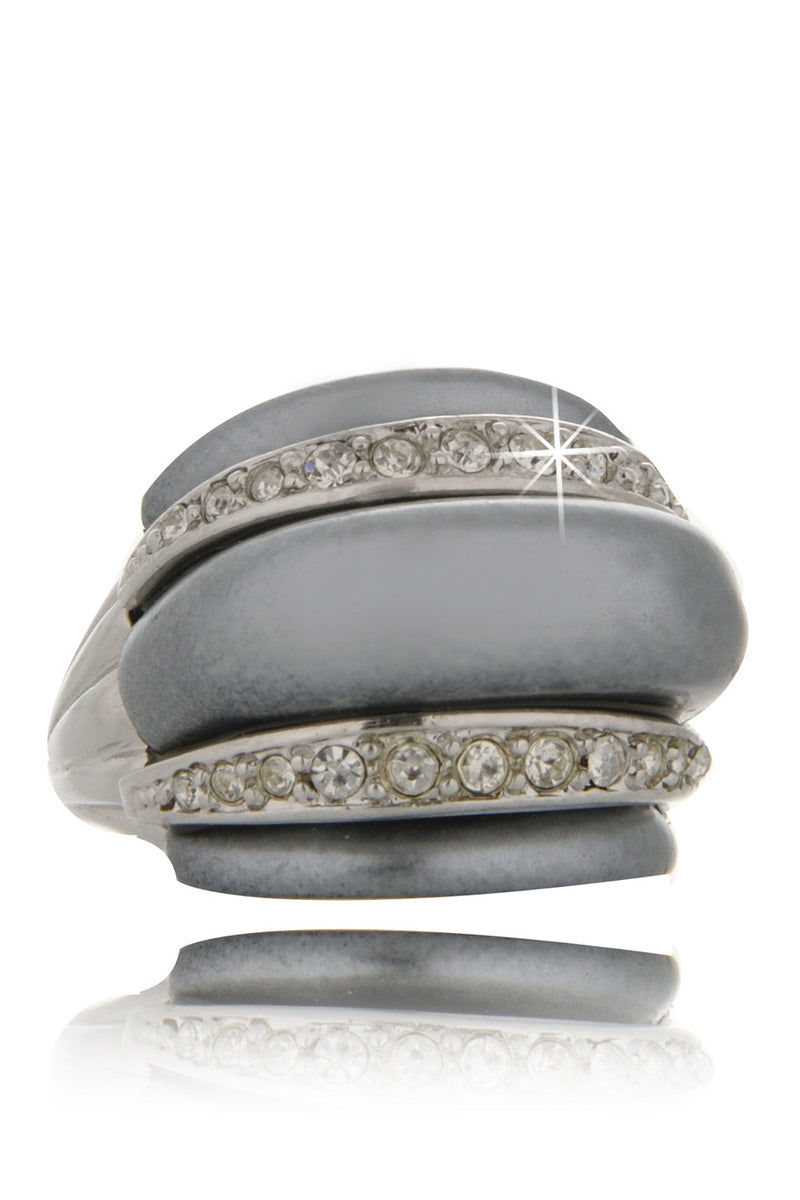 KENNETH JAY LANE Gray Pearl Double Crystal Ring