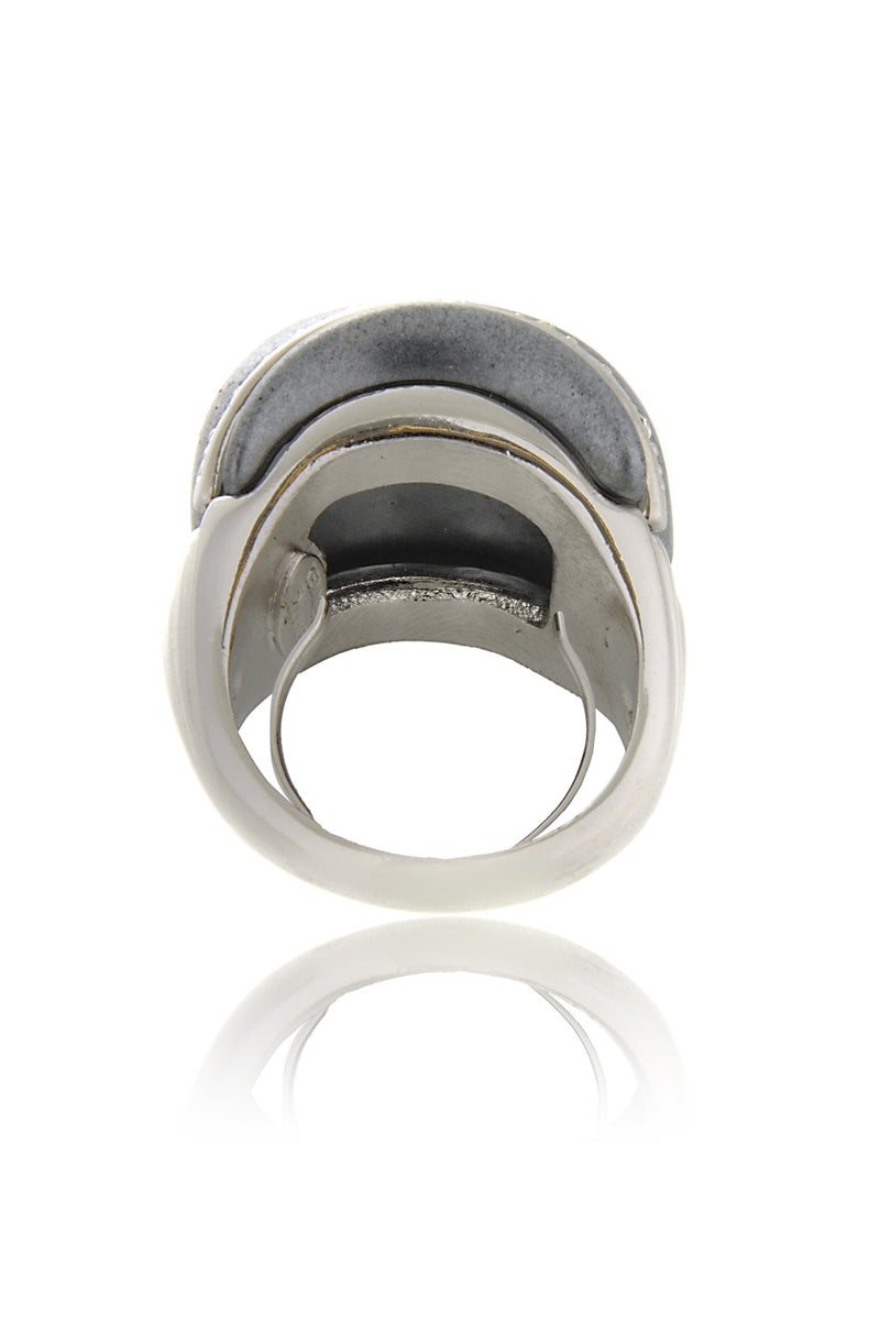 KENNETH JAY LANE Gray Pearl Double Crystal Ring