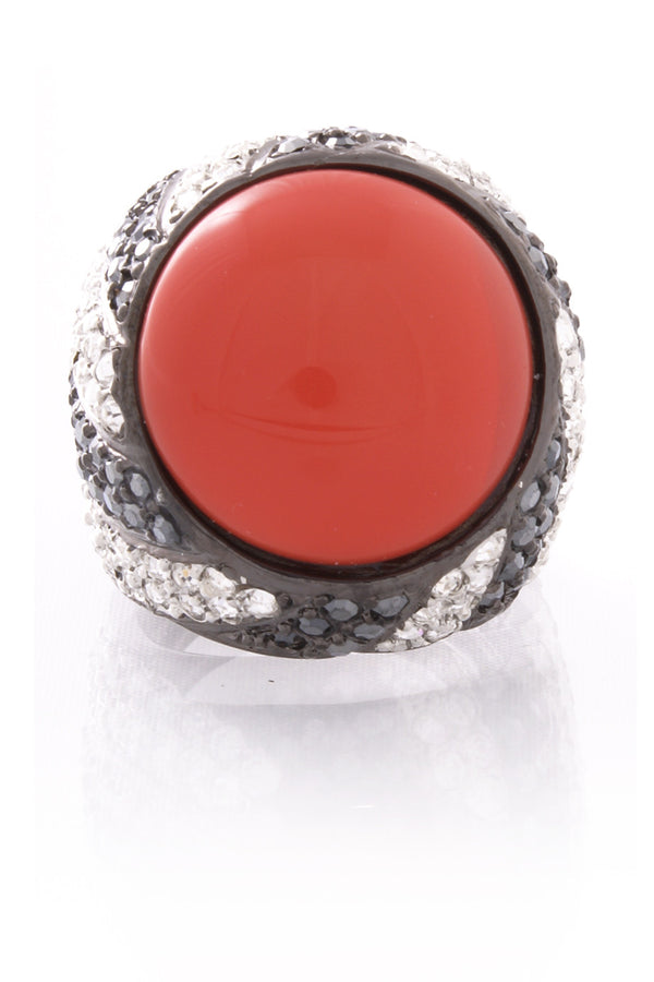 KENNETH JAY LANE Gunmetal And Argent Dark Coral Top Ring