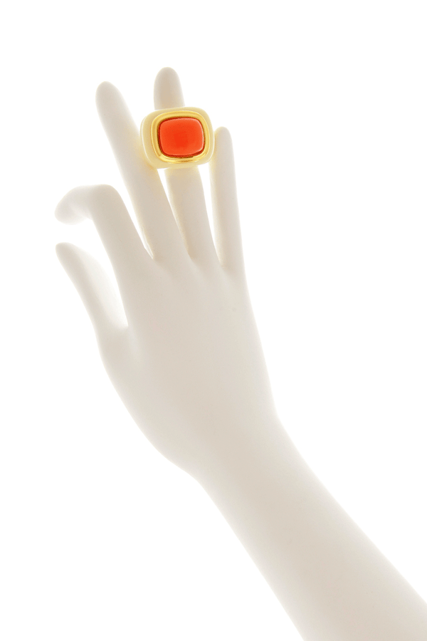 KENNETH JAY LANE Ivory Base Coral Square Cocktail Ring