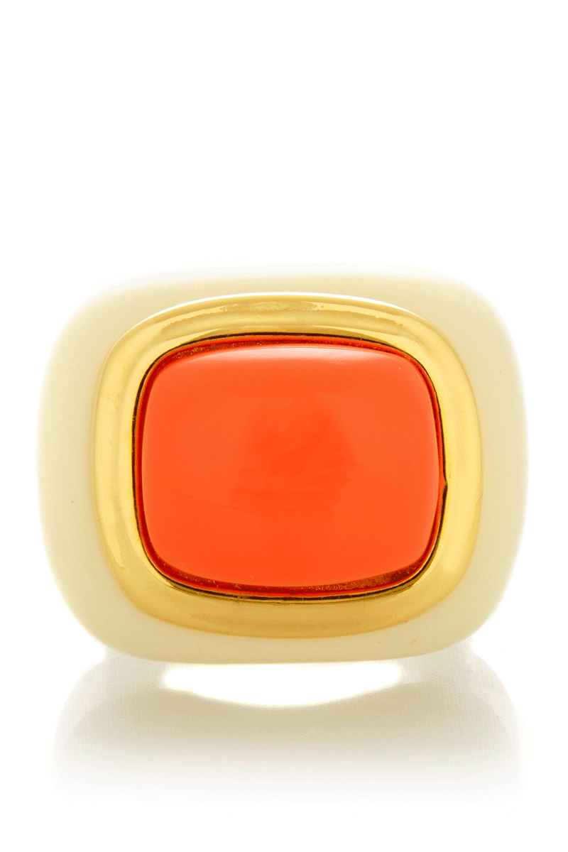 KENNETH JAY LANE Ivory Base Coral Square Cocktail Ring