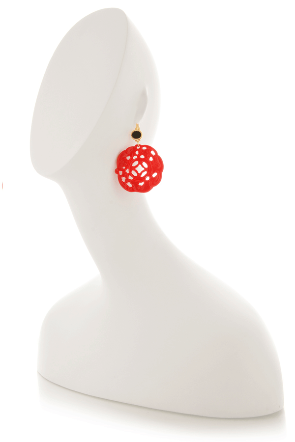 KENNETH JAY LANE Red Carved Wire Earrings