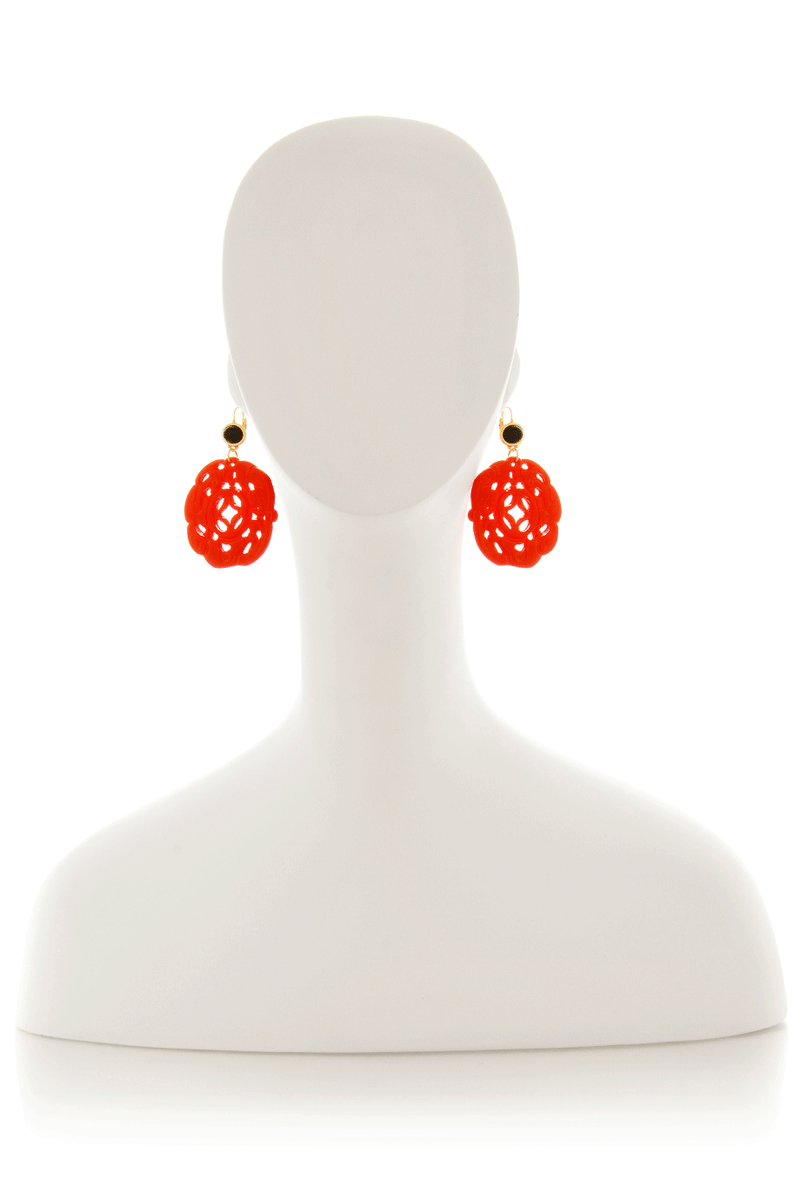 KENNETH JAY LANE Red Carved Wire Earrings