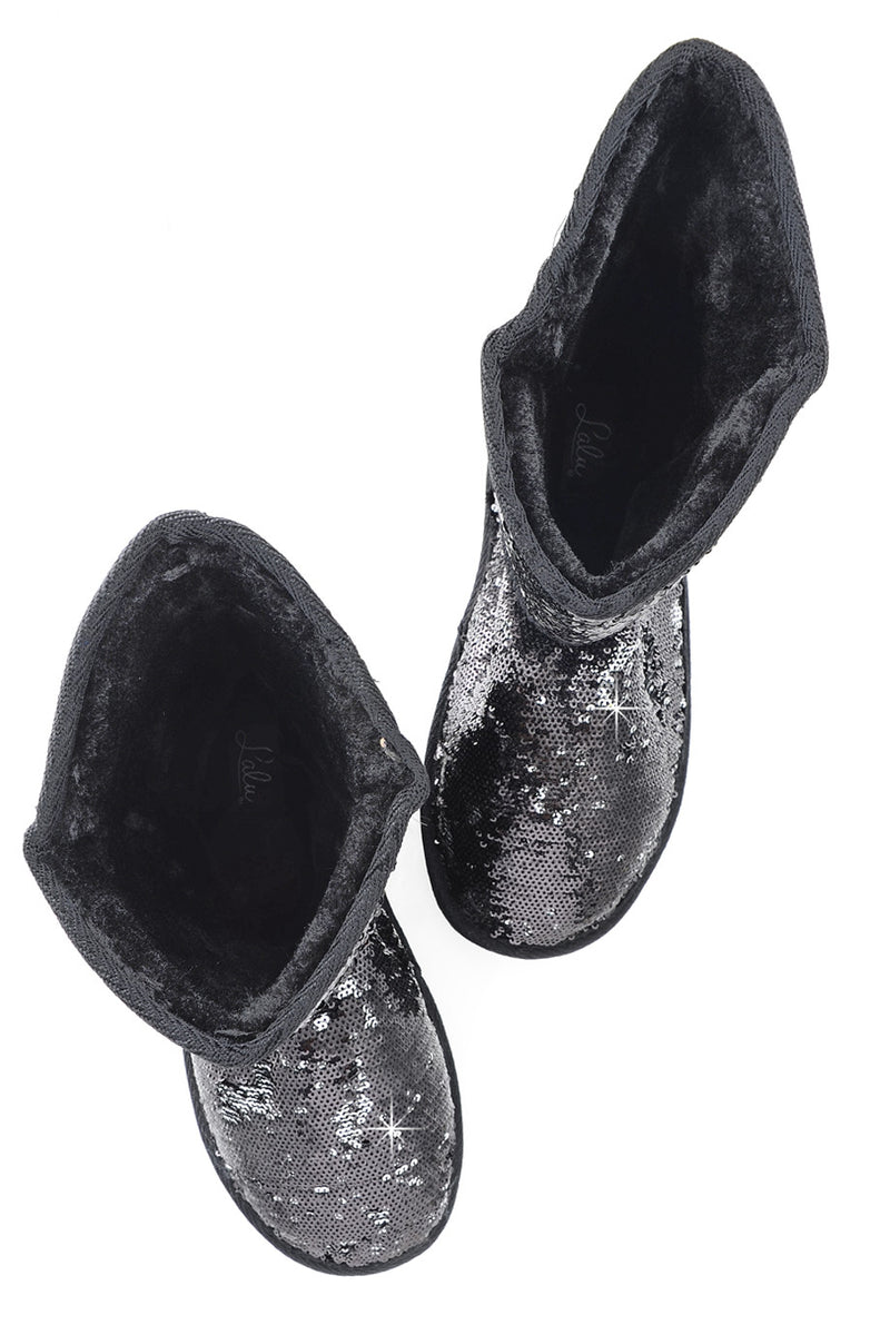 GLAMOROUS Black Sequined Boots