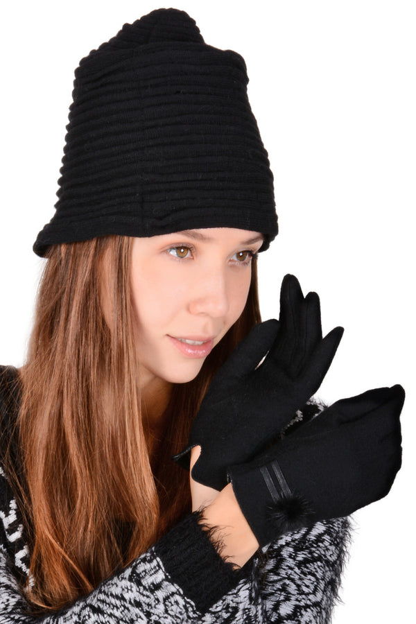 POPCORN Black Wool Women Gloves